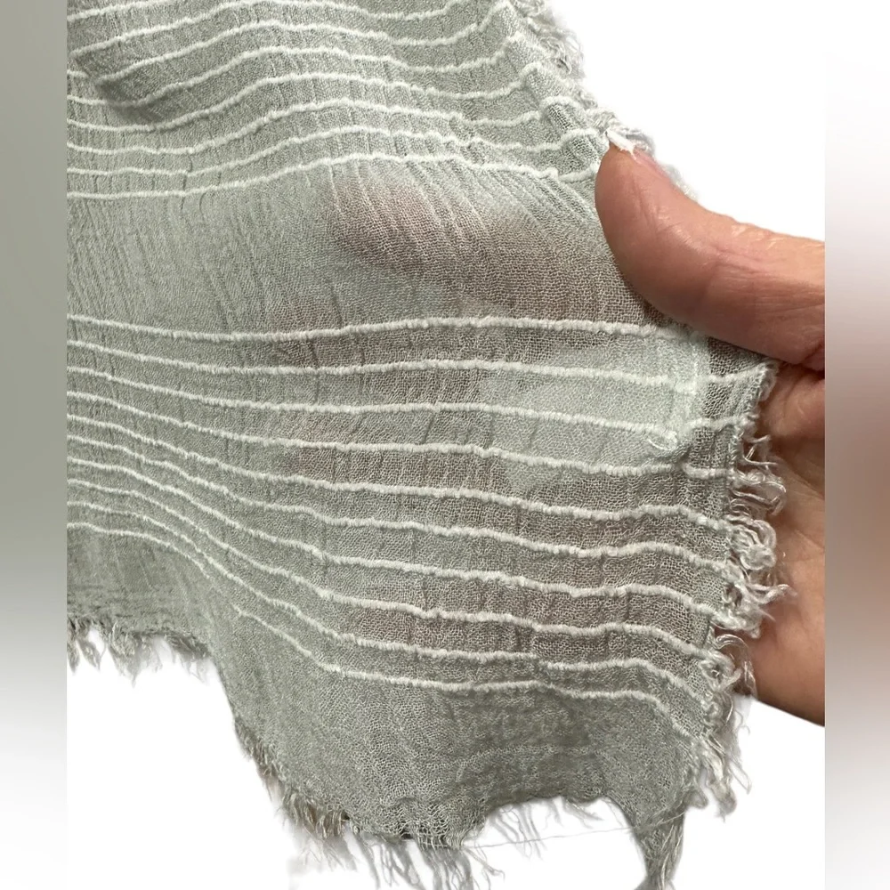 Light Green White Striped Blanket Scarf Wrap Sarong Coverup Raw Hem 32 x 80 Inch